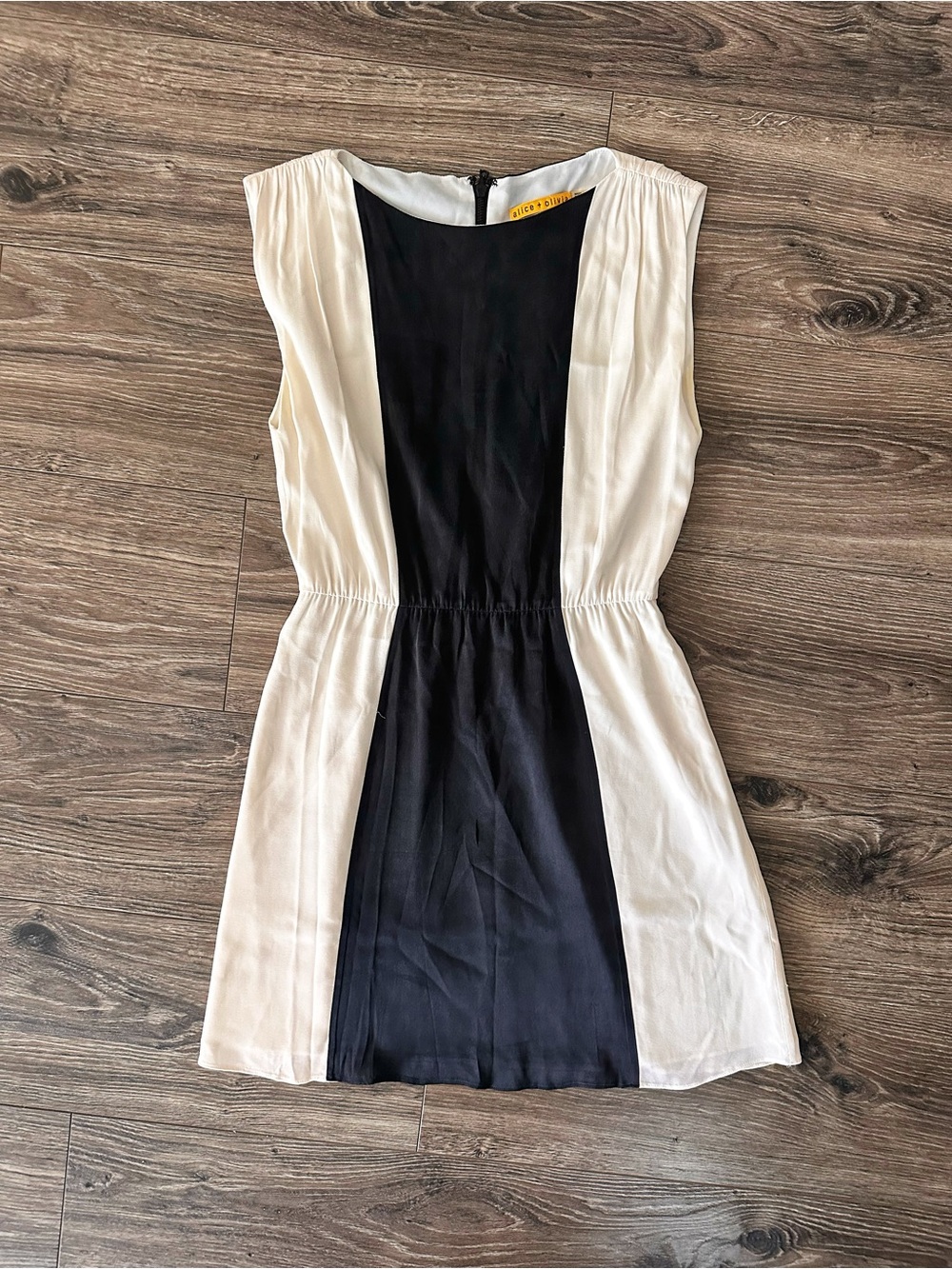 Alice + Olivia Kennedy Black and White Colorblock Silk Mini Dress